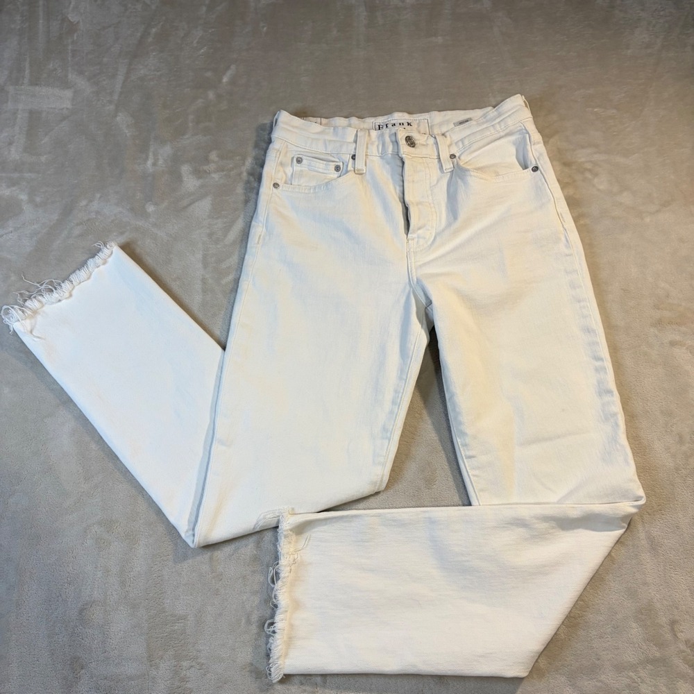 Frank & Eileen Cork Natural Scour White Straight Leg Raw Hem Jeans Size 26